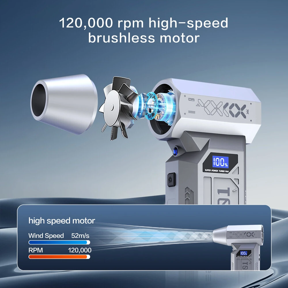 Drillpro Z1 120000RPM High Speed 29mm Brushless Motor Turbo Fan with Various Nozzles Rechargeable 5200mAh Battery Compact Design Multi-Gear Adjustable Powerful Wind Tool