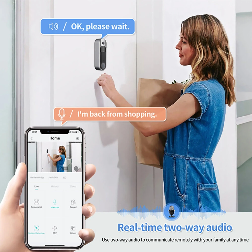 M65 WiFi Smart Video Doorbell HD AI Human Detect Two Way Audio Full Color Night Vision Wireless Outdoors Security Visual Doorbell