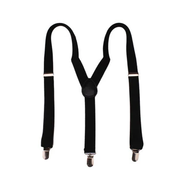 Mens Classic Black Suspenders Elastic Y-Back Adjustable Braces with 3 Metal Clips