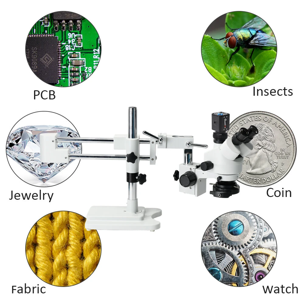 MUSTOOL 3.5X 90X  Simul-Focal Double Boom Stand Trinocular Stereo Zoom Stereo Microscope 24MP 4K HDMI Camera 56 LED Light Microscopie