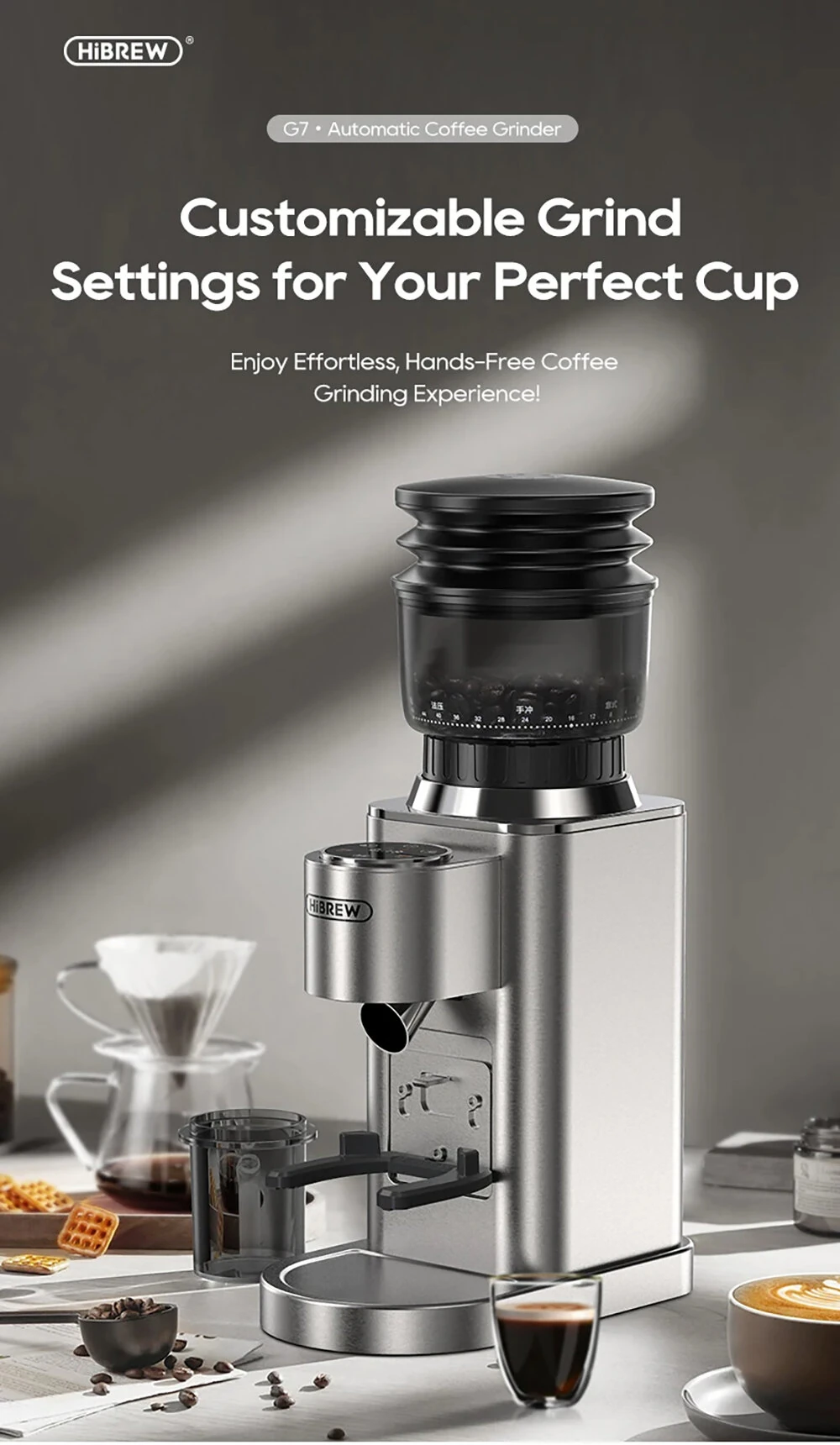 [EU Direct] HiBREW H10 Plus Espresso Machine & G7 Conical Burr Grinder Set 20-Bar Pressure PID Control 48 Grind Levels Home Barista Bundle