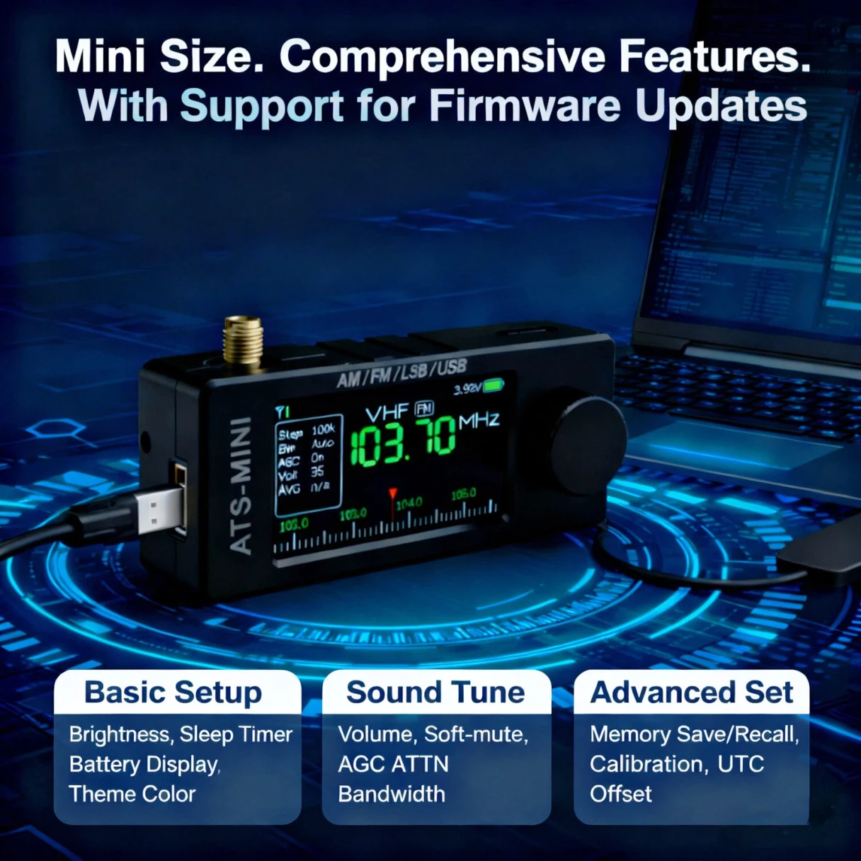 AMNVOLT V3S Upgraded Version V4 ATS Mini SI4732 Radio All Band Receiver CNC Metal DSP AM FM SSB LSB USB Hi-Z Circuit