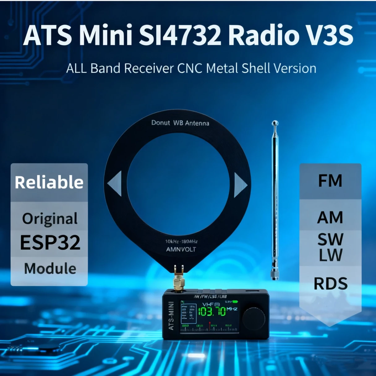 AMNVOLT V3S Upgraded Version V4 ATS Mini SI4732 Radio All Band Receiver CNC Metal DSP AM FM SSB LSB USB Hi-Z Circuit