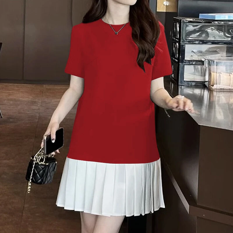 ZANZEA Fashion Style Womens Temperament Pleats Splicing Dresses Ladylike Short Sleeved Mini Contrast Dress