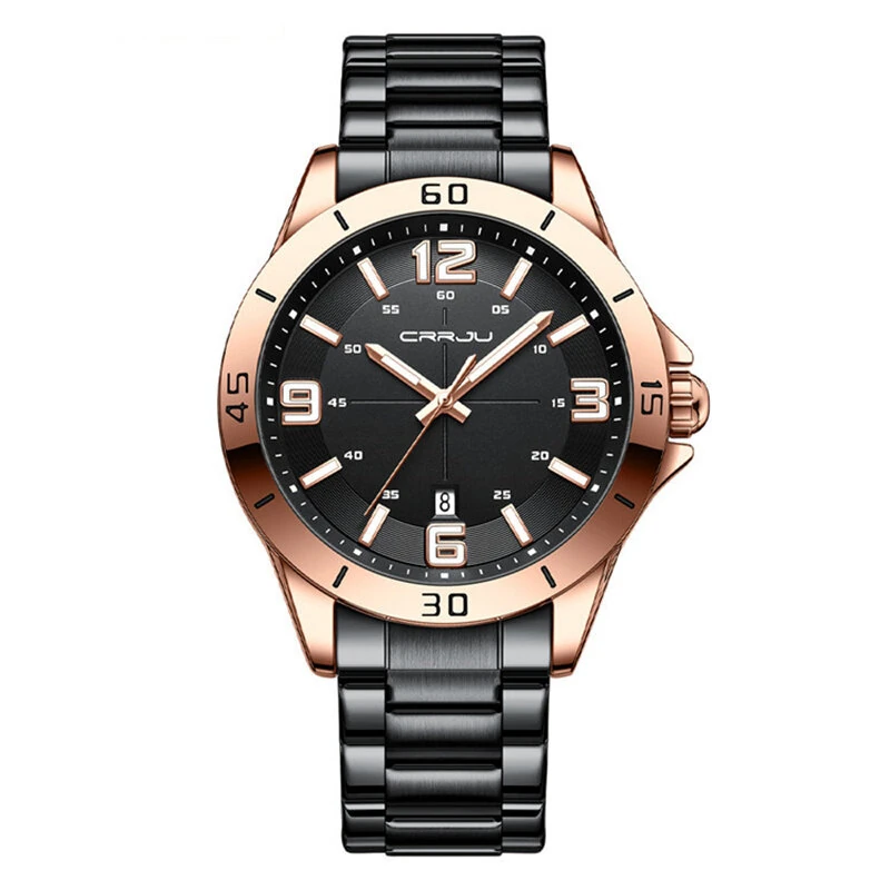 CRRJU Luxury Men's Business Watches Fashion Stainless Steel Quartz Watches Auto Date Luminous Steel Bracelet Wristwatch
