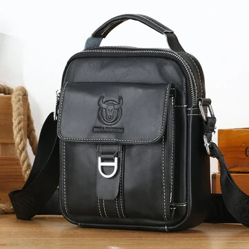 BULLCAPTAIN Genuine Leather Men's Messenger Bag Casual Crossbody Handbag Gift for Man Business Shoulder Bag