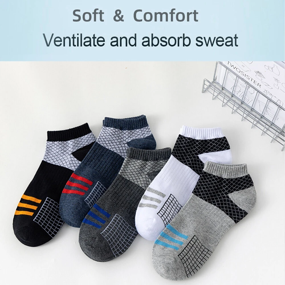 5 Pairs Low Cut Men Socks Breathable Sports Socks Cotton Blend Mens Ankle Socks Anti Odor & Sweat Absorption Short Socks, For Spring Summer Autumn