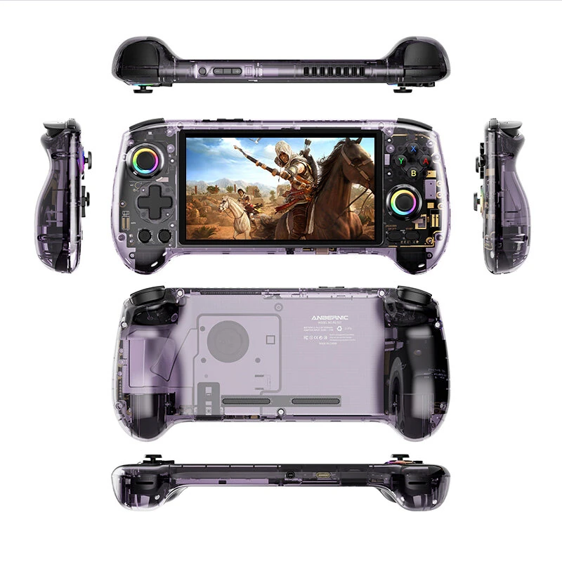 ANBERNIC RG557 256G 5.48-inch AMOLED Screen Retro Handheld Console Android 14 Dimensity 8300 Built-in 8000+ Games WiFi 6E PS2 GBA Emulator RGB Dual Joystick Hall Triggers Gamepad Six-axis Vibration Function
