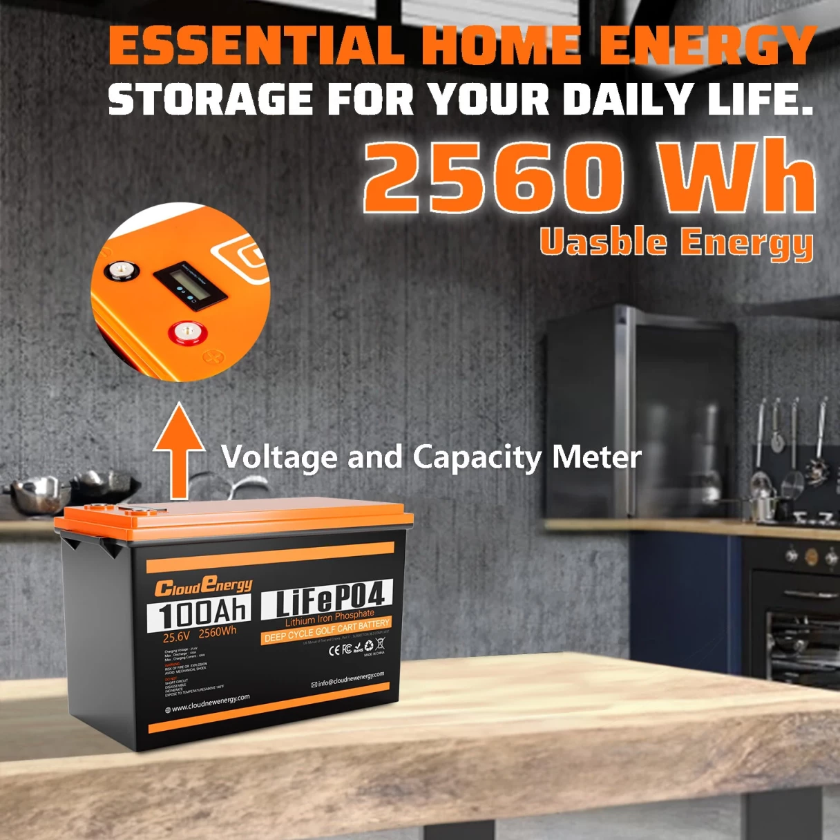 [EU Direct] Cloudenergy 24V 100Ah LiFePO4 Battery Pack 2560Wh Energy 6000+ Deep Cycles Backup Power Built-in 100A BMS Support in Series/Parallel, Perfect for Replacing Most of Backup Power, RV, Boats, Solar, Trolling motor, Off-Grid