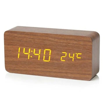 LED Electronic Wooden Alarm Clock Time Temperature Display USB + Battery Dual Power Supply Digital Alarm Clock LED Alarm Clock with Temperature Desk Clocks for Office Bedside Clock