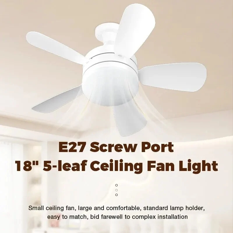 Elfeland 18 Inch E27 Screw Head Fan Light Remote Control Three Color Dimming Detachable Fan Leaf Household Silent Small Fan Light