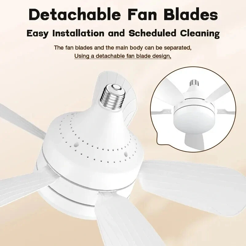 Elfeland 18 Inch E27 Screw Head Fan Light Remote Control Three Color Dimming Detachable Fan Leaf Household Silent Small Fan Light