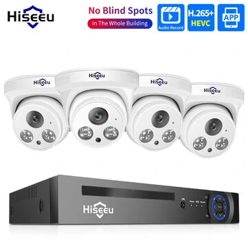 Hiseeu 3MP/5MP Dome CCTV Surveillance Security External IP POE Camera System Kit Set Outdoors Home Monitoring Camcorder