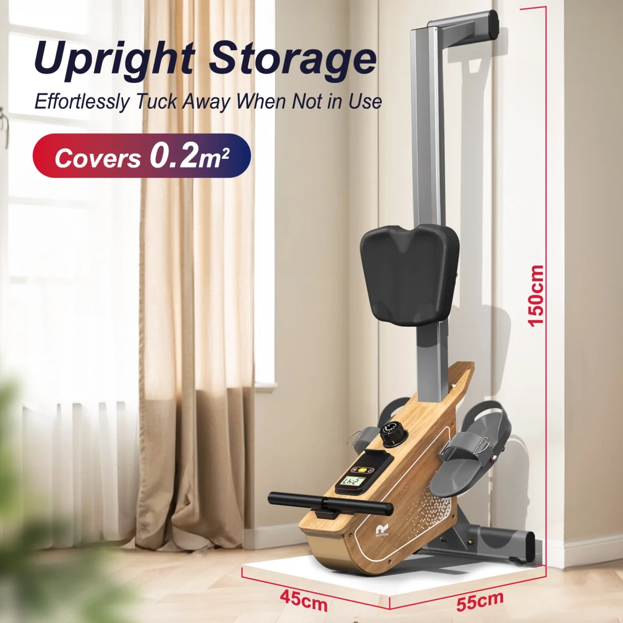 [EU Direct] Bominfit OR3WG Magnetic Rowing Machine - FSC Eco-friendly Wood Certified, 2 Ultra-quiet Flywheels, 16 Levels, 160KG Capacity & APP Connectivity, Foldable Space-Saving for Home