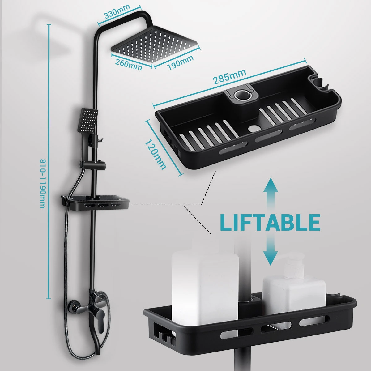 BVSOIVIA 3 IN 1 Bathroom Shower Faucet Rainfall Shower Set Matte Black Wall Mount Bathtub Shower Mixer Tap Shower System with Shelf