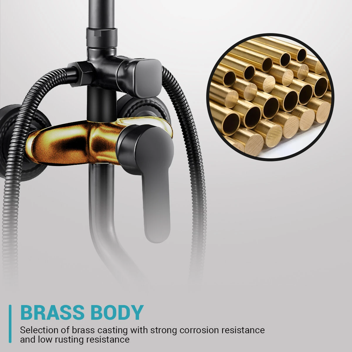 BVSOIVIA 3 IN 1 Bathroom Shower Faucet Rainfall Shower Set Matte Black Wall Mount Bathtub Shower Mixer Tap Shower System with Shelf