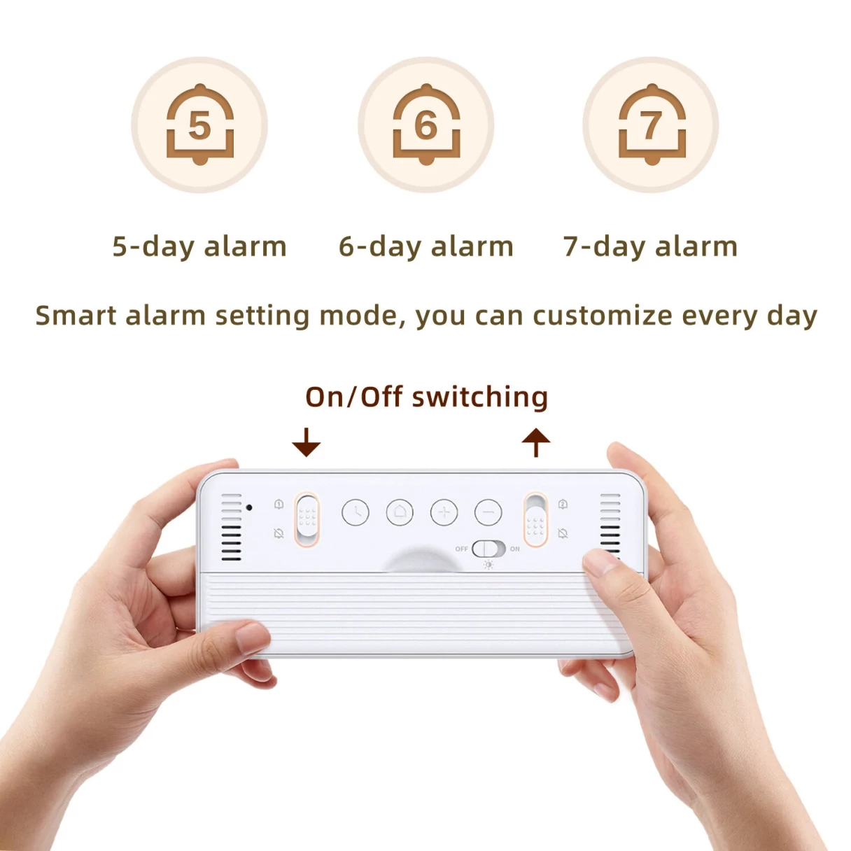 LCD Smart Digital Alarm Clock with Large Display Thermometer Hygrometer Anti-Slip Bottom with Night Light Battery Operated Safe Rounded Corners Design for Home Office Bedroom