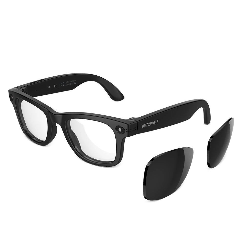 BlitzWolf BW-AG1 Pro AI Smart Glasses with HD Camera 8MP 32MP Interpolated WiFi bluetooth Call 3D Stereo Surround Sound Dual Noise Cancelling 35g IP65 Waterproof Smart Audio Glasses