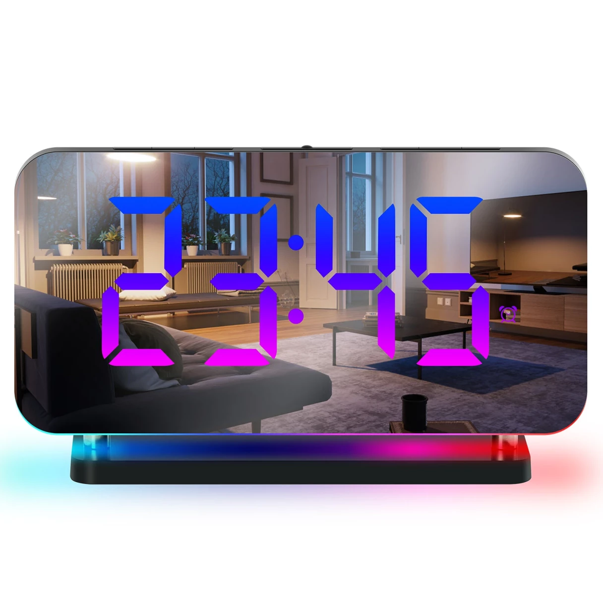 Large Screen Electronic LED Mirror Clock Colorful RGB Display Colorful Night Light Radio Projection Clock Led Electronic Clock Desktop Alarm Clock