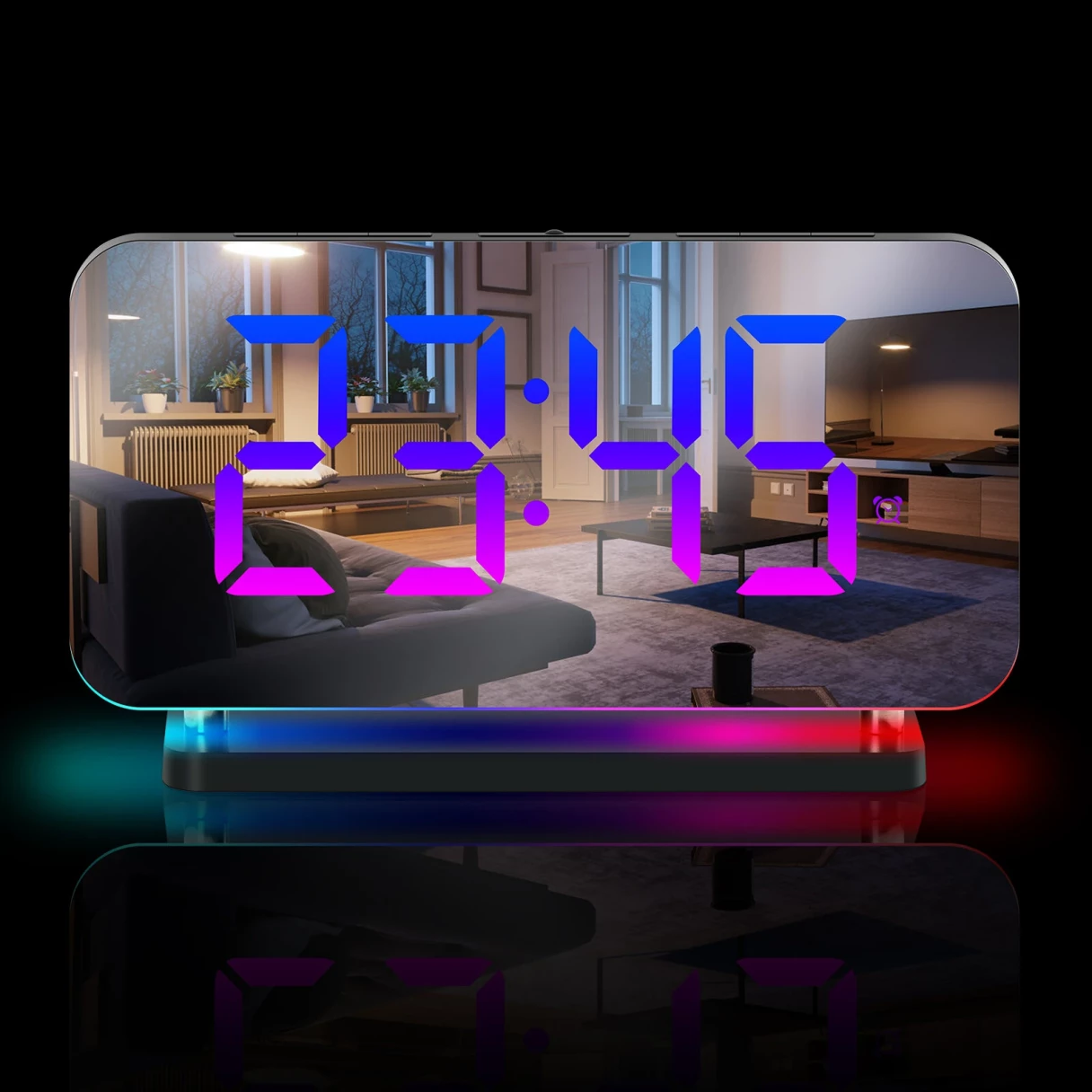 Large Screen Electronic LED Mirror Clock Colorful RGB Display Colorful Night Light Radio Projection Clock Led Electronic Clock Desktop Alarm Clock