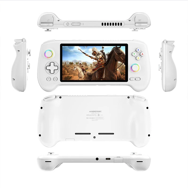 [128G] ANBERNIC RG557 5.48-inch AMOLED Screen Retro Handheld Console Android 14 Dimensity 8300 Built-in 4000+ Games WiFi 6E PS2 GBA Emulator RGB Dual Joystick Hall Triggers Gamepad Six-axis Vibration Function