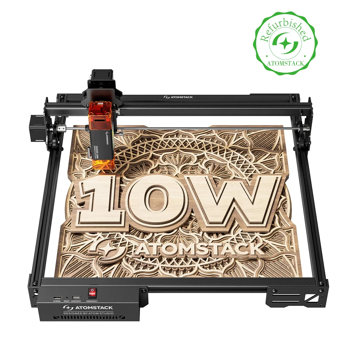 Refurbished ATOMSTACK A10 PRO V2 12W CO2 Laser Engraving Machine with Auto Air Assist 400x400mm Area 0.01mm High Precision Laser Engraving Machine for Wood and Metal Dark Acrylic Glass