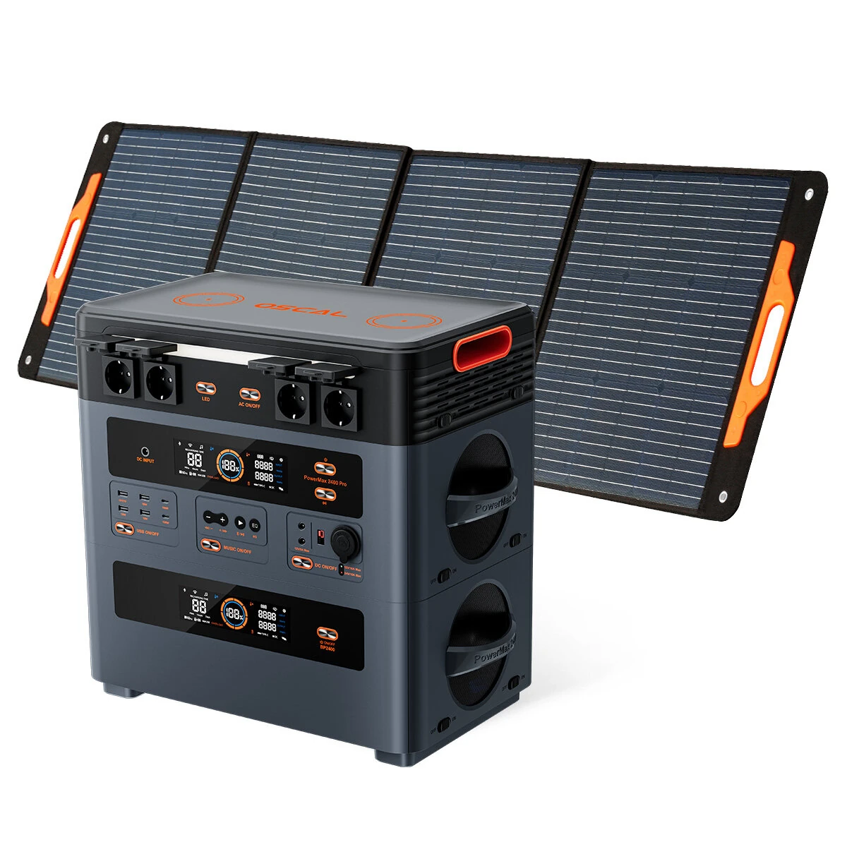 Blackview OSCAL PowerMax 2400 Pro PM2400 Pro Portable Power Station+BP2400Pro Battery Pack+PM200/PM400 Solar Panel