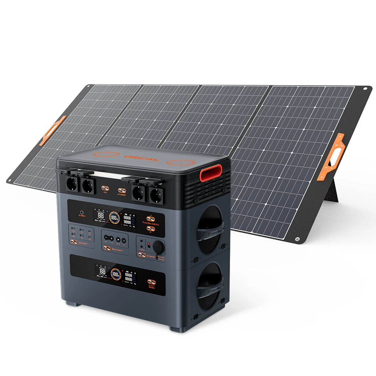 Blackview OSCAL PowerMax 2400 Pro PM2400 Pro Portable Power Station+BP2400Pro Battery Pack+PM200/PM400 Solar Panel