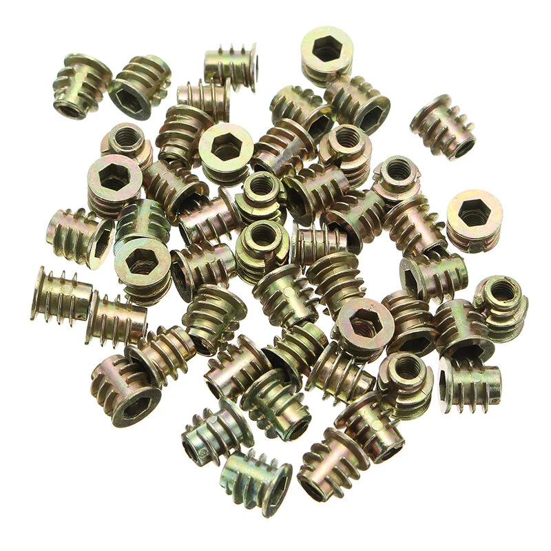 Suleve 50Pcs M4ZN1 M4 8mm Zinc Alloy Wood Furniture Hex Socket Drive Head Screw-in Threaded Insert Nut