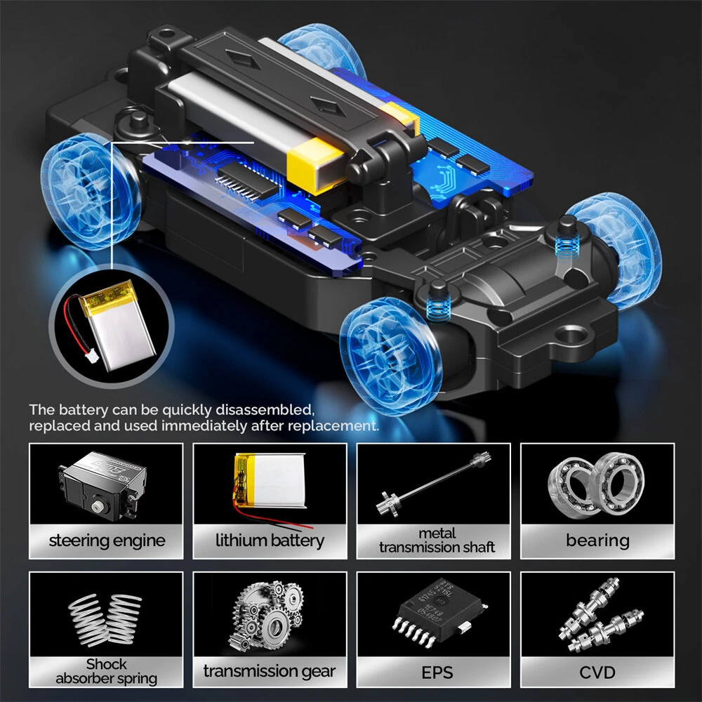 Hstar D43-01 RTR 1/43 2.4G 4WD Drift RC Car Gyro Mini Full Proportional Alloy Body Shell LED Light Remote Control High-Speed Motor On-Road Racing Vehicle Model Boys Gifts Toys
