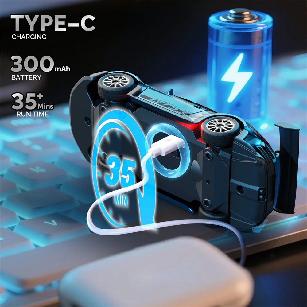 Hstar D43-01 RTR 1/43 2.4G 4WD Drift RC Car Gyro Mini Full Proportional Alloy Body Shell LED Light Remote Control High-Speed Motor On-Road Racing Vehicle Model Boys Gifts Toys