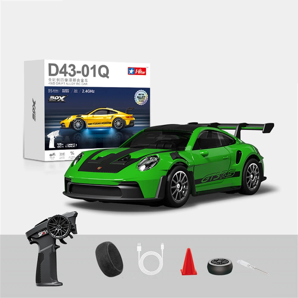 Hstar D43-01 RTR 1/43 2.4G 4WD Drift RC Car Gyro Mini Full Proportional Alloy Body Shell LED Light Remote Control High-Speed Motor On-Road Racing Vehicle Model Boys Gifts Toys