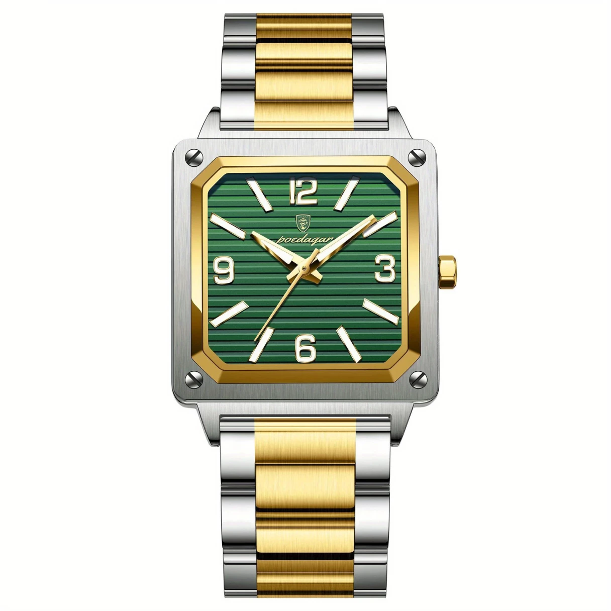 POEDAGAR Luxury Fashion Men's Square Business Quartz Watch Waterproof Luminous Stainless Steel Strap Men Watches