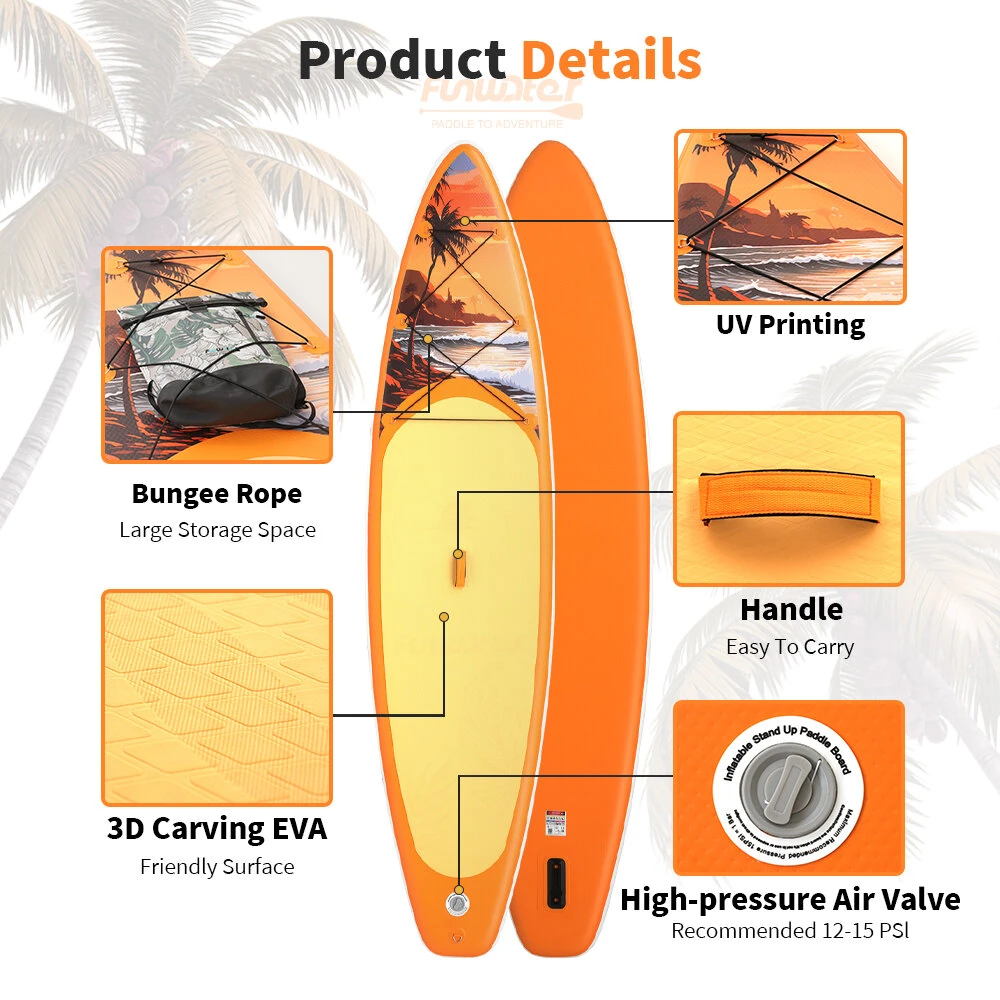 [EU Direct] FunWater 350*84*15CM Load 180KG+ Longer ISUP Inflatable Stand Up Paddle Board Surfboard For Solor Adventure Fimaly Touring Unisex Adult Paddle Board SUPFW54A
