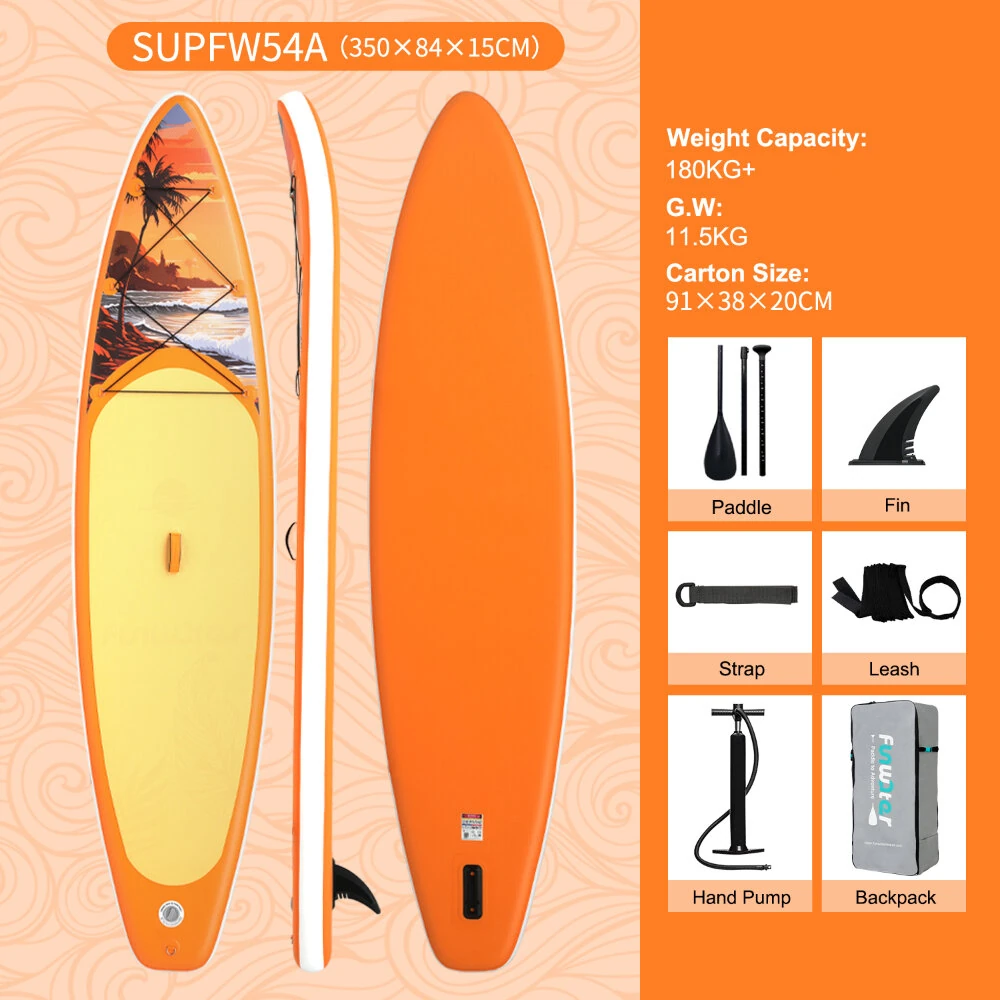 [EU Direct] FunWater 350*84*15CM Load 180KG+ Longer ISUP Inflatable Stand Up Paddle Board Surfboard For Solor Adventure Fimaly Touring Unisex Adult Paddle Board SUPFW54A