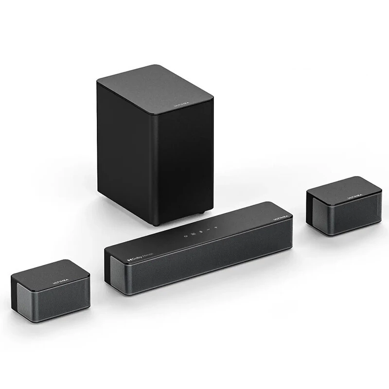 ULTIMEA Poseidon M4T 5.1CH Dolby Atmos Soundbar 450W bluetooth Soundbar with 5.25-inch Wireless Subwoofer 2 Rear Surround Speakers BassMX Surround X Technology Support HD eARC Smart Home Cinema Theater