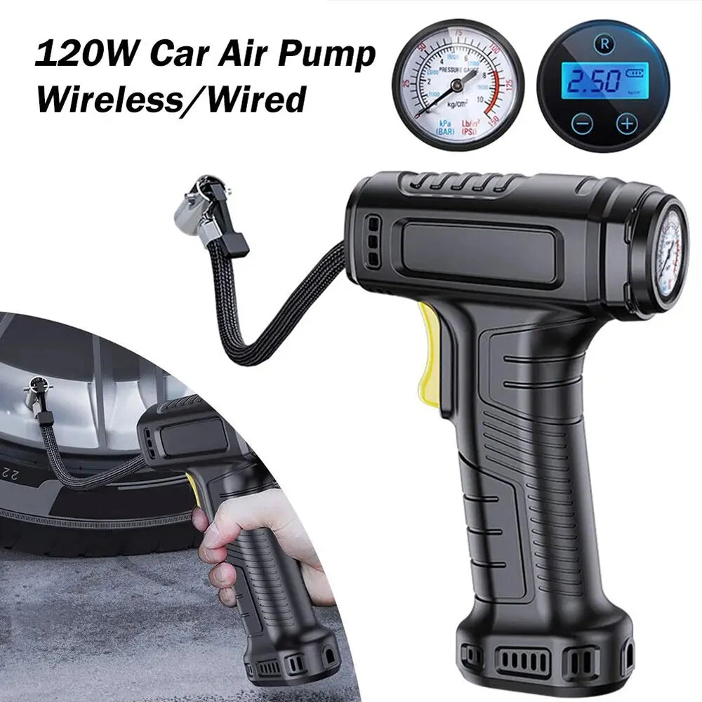 120W Smart Car Electric Tire Inflator Pump Car Handheld Intelligent Digital Display Household Car Electric Portable Tire Air Pump