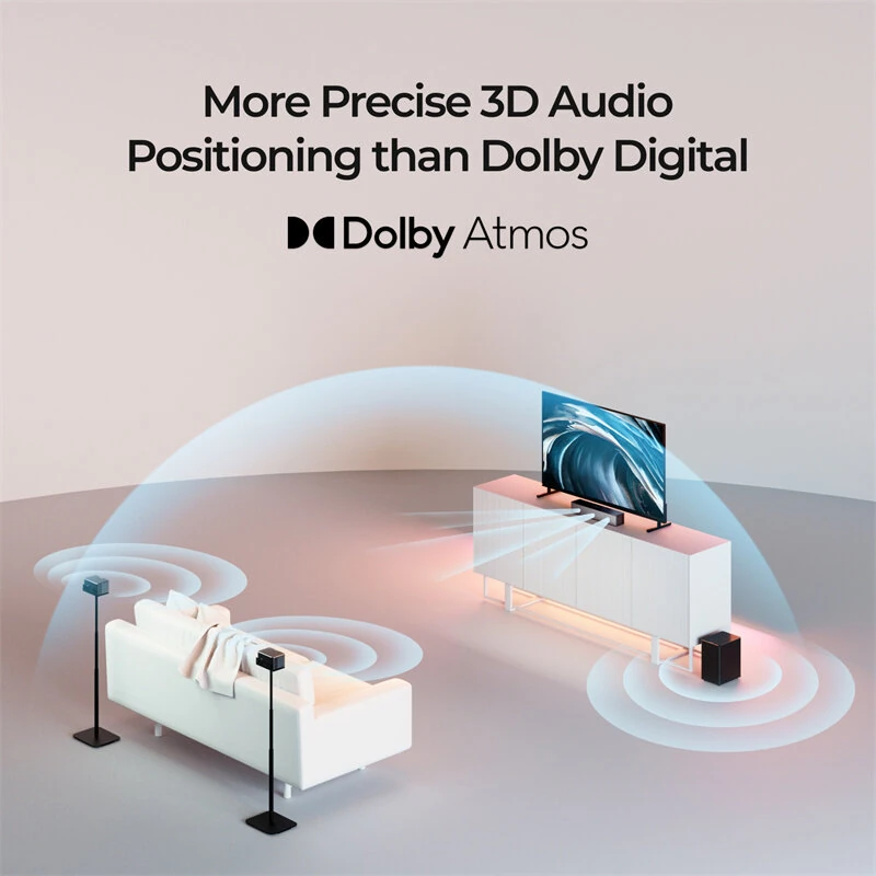 ULTIMEA Poseidon M4T 5.1CH Dolby Atmos Soundbar 450W bluetooth Soundbar with 5.25-inch Wireless Subwoofer 2 Rear Surround Speakers BassMX Surround X Technology Support HD eARC Smart Home Cinema Theater