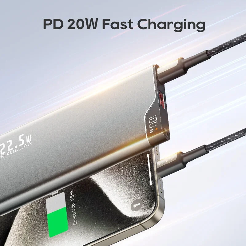 KUULAA KL-YD70 22.5W 37Wh 10000mAh Power Bank LED Digital Display External Battery Power Supply with 1 Input & 2 Outputs Support PD3.0 QC3.0 SCP Fast Charging for iPhone 16 16 Pro 15 14 13 Pro Max for Huawei Mate XT for Xiaomi 15pro
