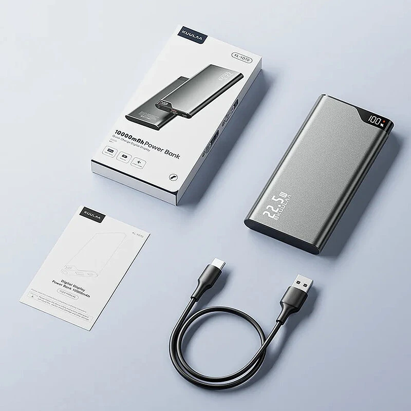 KUULAA KL-YD70 22.5W 37Wh 10000mAh Power Bank LED Digital Display External Battery Power Supply with 1 Input & 2 Outputs Support PD3.0 QC3.0 SCP Fast Charging for iPhone 16 16 Pro 15 14 13 Pro Max for Huawei Mate XT for Xiaomi 15pro