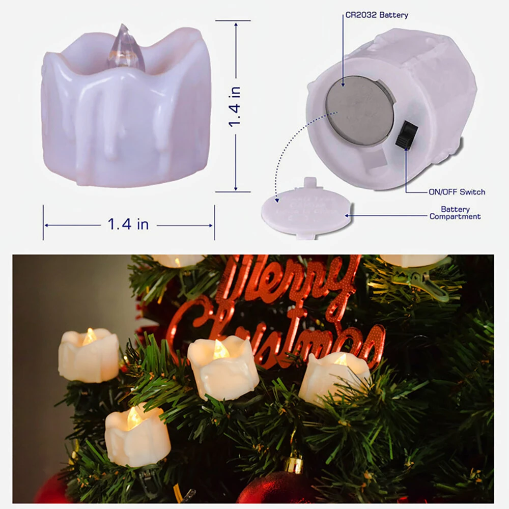 9Pcs LED Christmas Tree Decoration Candles Remote Control Candle Lights with Clips Flashing Christmas Home Decoration Candles 2 Button Remote Control