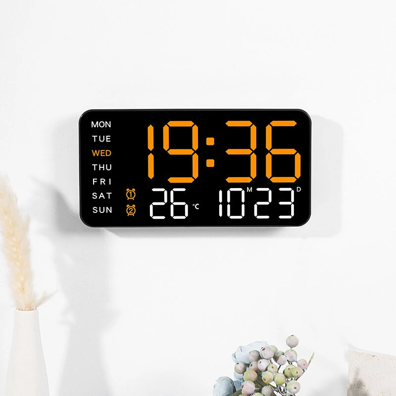 Multi-function LED Digital Wall Clock Borderless Electronic Clock Multifunctional Hanging Standing Clock Simple Digital Clock Display Living Room Wall Clock