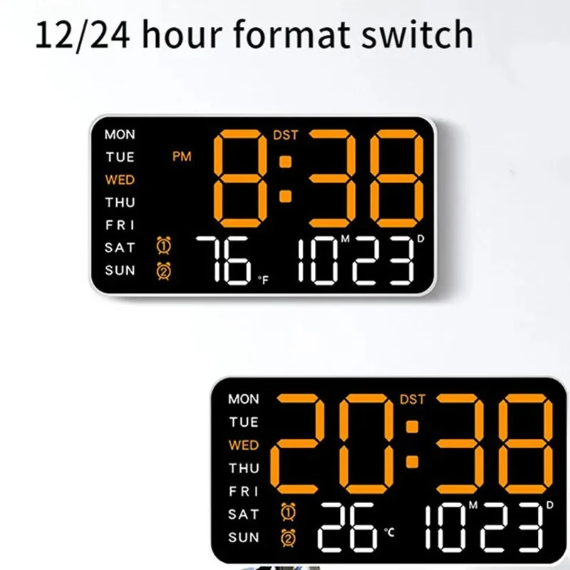 Multi-function LED Digital Wall Clock Borderless Electronic Clock Multifunctional Hanging Standing Clock Simple Digital Clock Display Living Room Wall Clock
