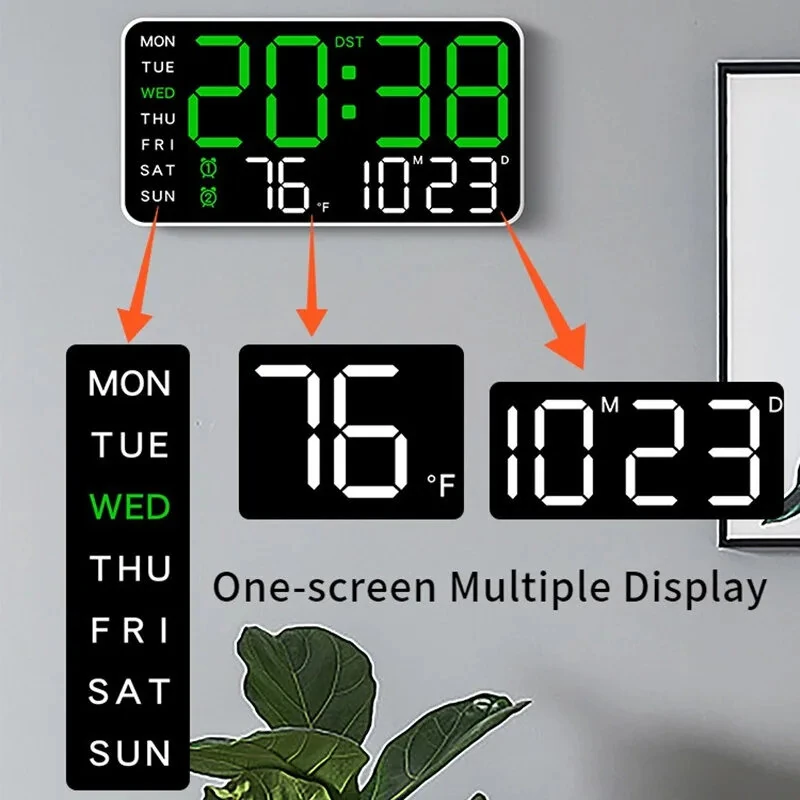 Multi-function LED Digital Wall Clock Borderless Electronic Clock Multifunctional Hanging Standing Clock Simple Digital Clock Display Living Room Wall Clock