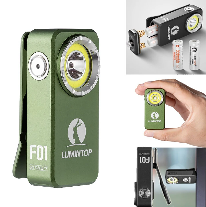 Lumintop F01 1200LM Mini Triple-Beam EDC Clip Flashlight Combo Spot+ Flood with Replaceable 2*10300 Battery IPX8 Waterproof USB-C Rechargeable Pocket Light for Camping Emergency Use