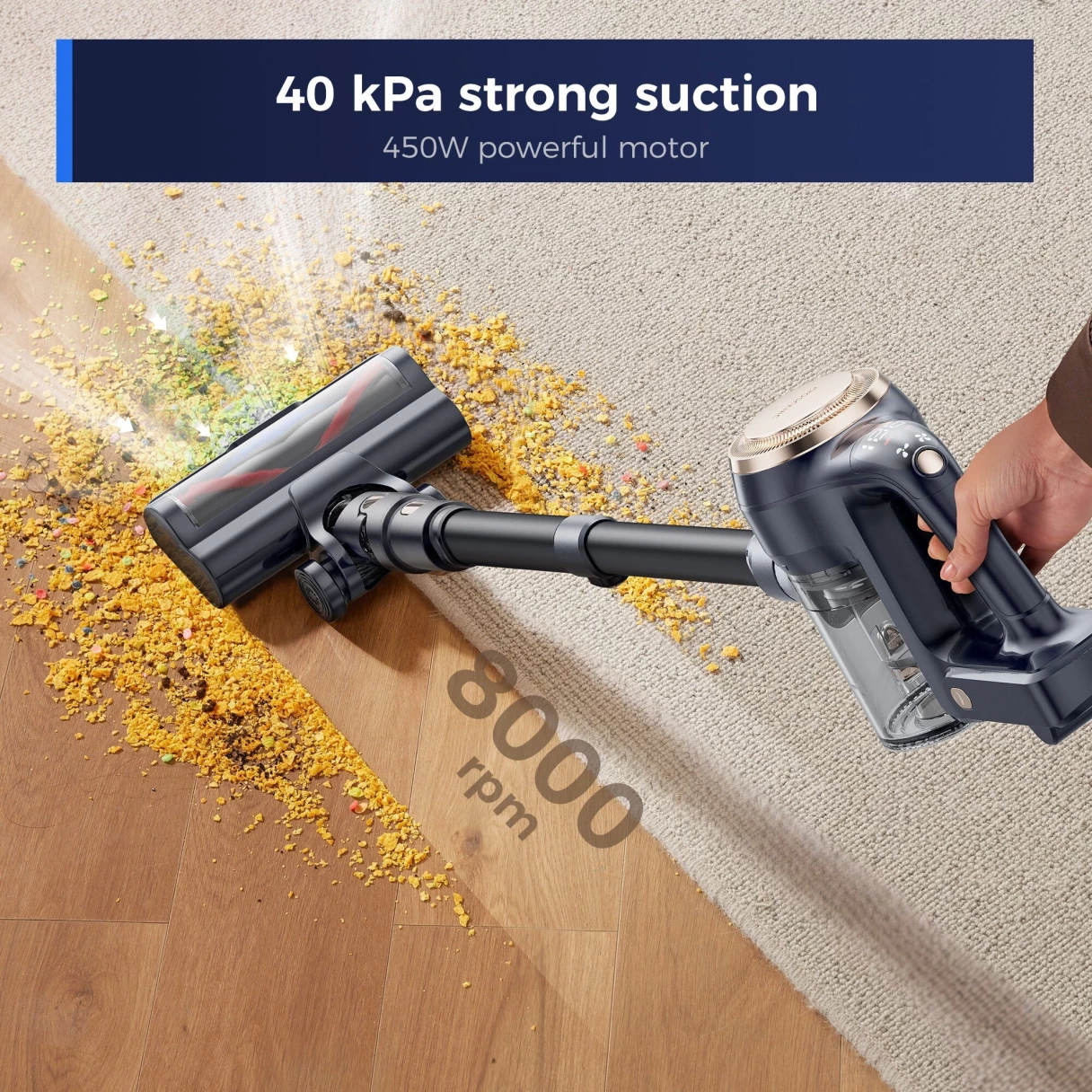 [EU Direct] Proscenic P11 Lite Cordless Vacuum Cleaner 40kPa Powerful Vacuum Cleaners for Home with LED Display,Up to 50 Mins Runtime Stick Vacuum,Lightweight Vacuum for Carpet,Hard Floor