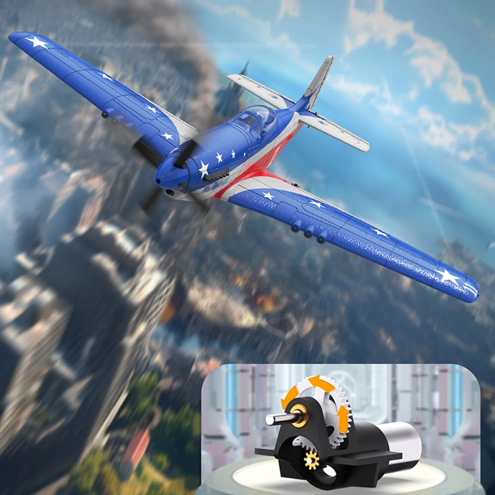 Volantexrc Mini Mustang P-51D Miss America EPP 400mm Wingspan 2.4G 4CH 6-Axis Gyro One Key Aerobatics  XPilot Stabilization System RC Airplane Trainer RTF for Beginner