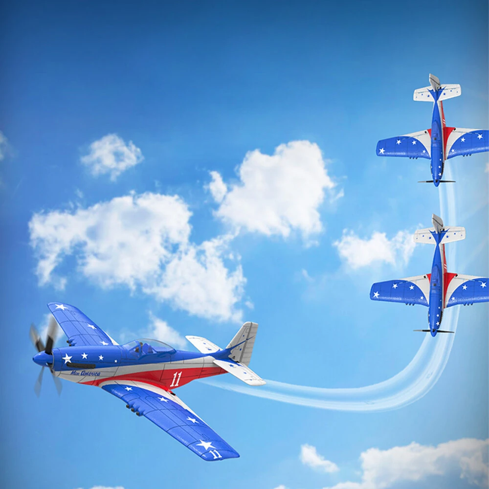 Volantexrc Mini Mustang P-51D Miss America EPP 400mm Wingspan 2.4G 4CH 6-Axis Gyro One Key Aerobatics  XPilot Stabilization System RC Airplane Trainer RTF for Beginner