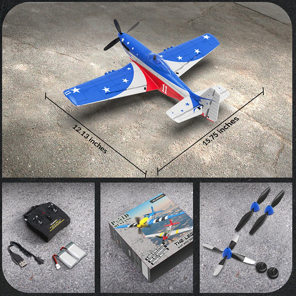 Volantexrc Mini Mustang P-51D Miss America EPP 400mm Wingspan 2.4G 4CH 6-Axis Gyro One Key Aerobatics  XPilot Stabilization System RC Airplane Trainer RTF for Beginner