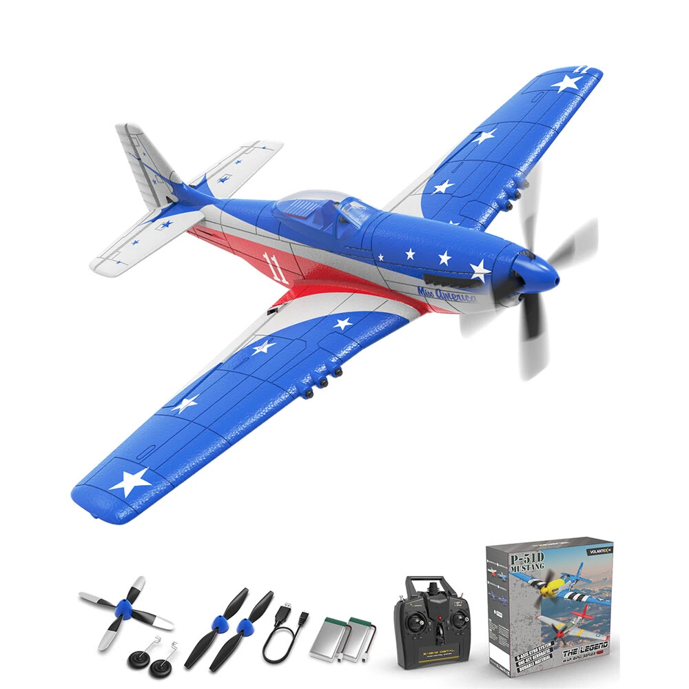 Volantexrc Mini Mustang P-51D Miss America EPP 400mm Wingspan 2.4G 4CH 6-Axis Gyro One Key Aerobatics  XPilot Stabilization System RC Airplane Trainer RTF for Beginner